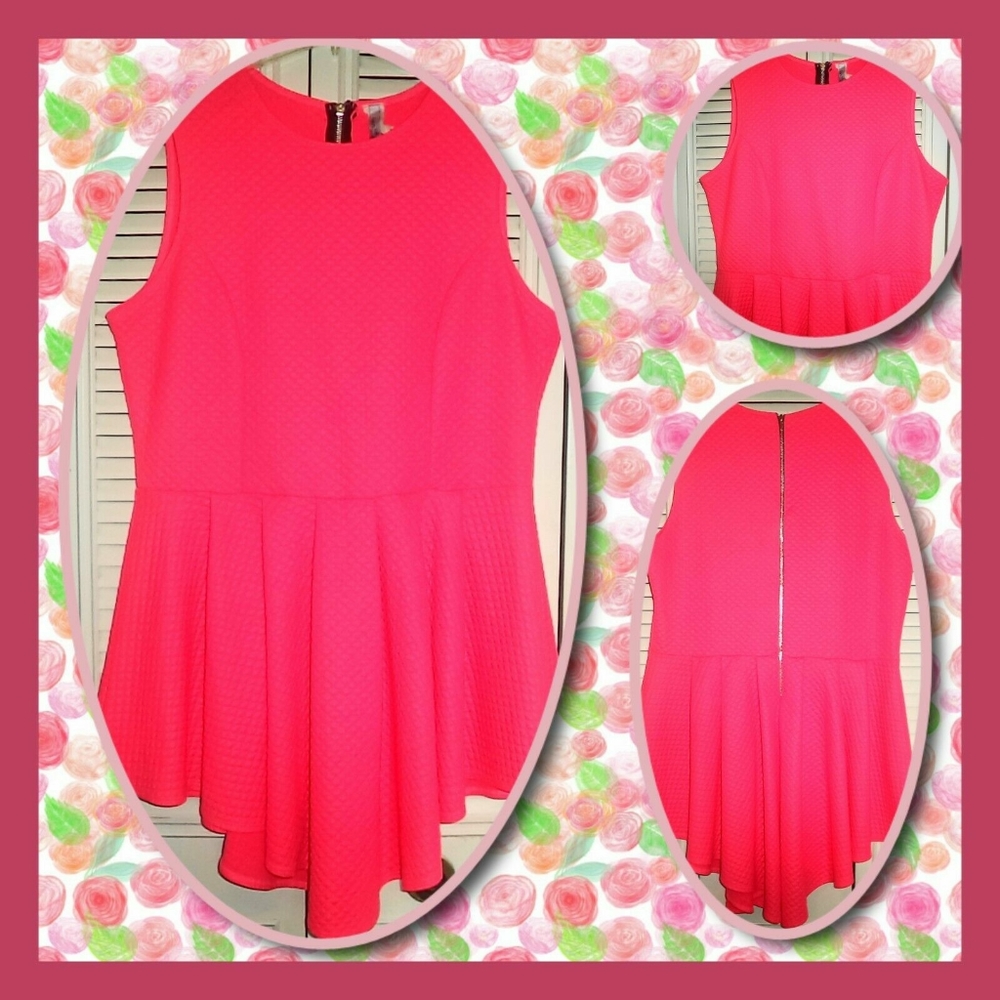 EIEN USA~NEON PINK HANKERCHIEF PLEATED TANK~WOMENS PLUS SIZE 3XL